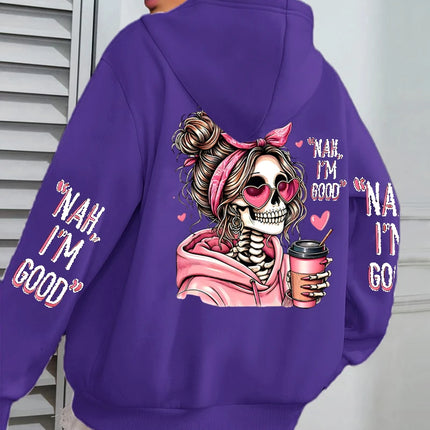 I'm Good Coffee Skull Funny Printing Womens Hoodie Loose Jogging Pullovers Fleece Autumn Sportswear Casual Y2K Unisex Hoody