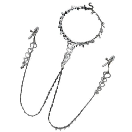 Metal Nipple Clamps with Heart-Shaped Pendant Body Chain Fashionable Women's SM Teasing Tool Breast Massage Adult Product Sex18+