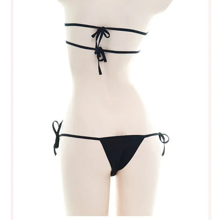 Women Japanese Sexy Lingerie Lolita Kawaii Heart Bandage Anime Cosplay Mini Bikini  Erotic Costume Bra Underwear Set