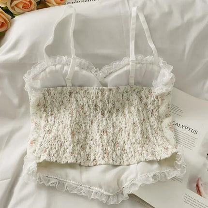 Sexy Tank Top Floral Lace Camisole Sweet Sleeveless Camis France Lace Tops Pearl Button Decorations Fashion Women Camis