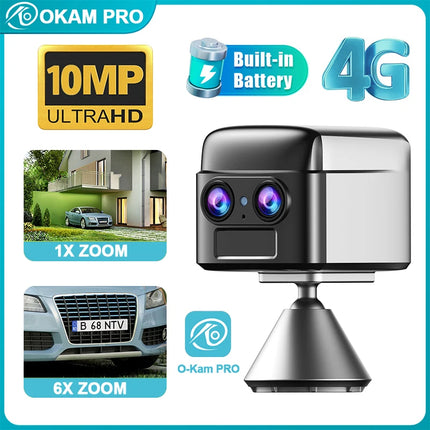 OKAM PRO WIFI MINI Dual-Lens HD 10MP 6X ZOOM 4G SIM Camera with Two-Way Talk Night Vision PIR Motion Waterproof Security Camera
