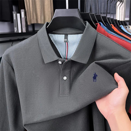 100% pure cotton luxury men's long-sleeve polo shirt designer brand Paul pony embroidery soft comfort spring autumn casual T-shirt