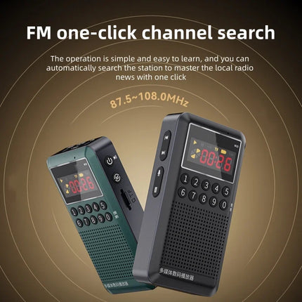 Pocket FM Radio, Bluetooth MP3 Player with Voice Recorder,TF Card Support, LED Digital Display, Portable Radio for Travel