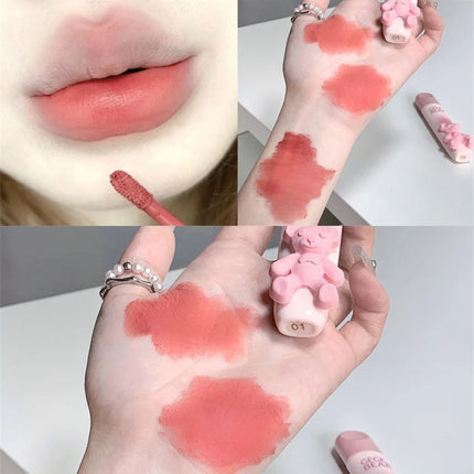 Cute Bear Lip Gloss Waterproof Long Lasting Non Fading Matte Lip Glaze Moisturing Non-marking Red Brown Velvet Liquid Lipsticks