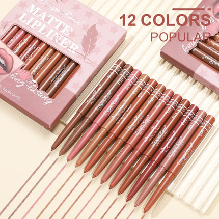 12-Piece Lip Liner Set for Outlining Lip Shapes, Beginner-Friendly, Natural and Delicate, Waterproof Matte Nude Lip Liner Set