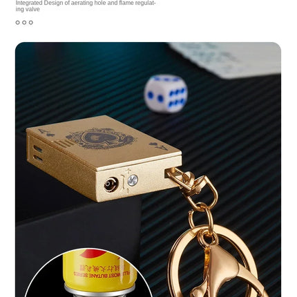 Metal Poker Keychain Pendant Inflatable Lighter Mini Compact Side Slip Butane Open Fire Outdoor Portable Lighter Men's Gift