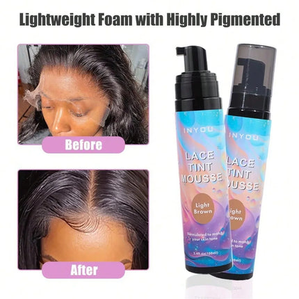 2025 New Melt Lace Tint Melting Hair Mousse and Spray for Medium Brown Wigs, Foam for Lace Frontal Wigs