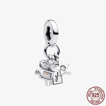 Key & Lock 925 Sterling Silver Pave Moon Heart Flower Dangle Charms Fit Original Bracelet Beads Jewelry DIY Gift plata de ley