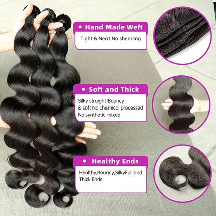 12A Body Wave Bundles Human Hair Natural Black Body Wave Raw Human Hair Bundles 1/3/4 pc Sew In Quick Weave Hair Extension