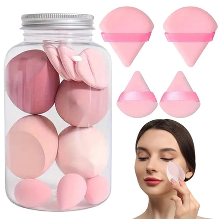 14Pcs Hybrid Makeup Sponge & Powder Puff Set - Hydrophilic Latex-Free Foundation & Loose Powder | Vegan Oil-Free Beauty Tools