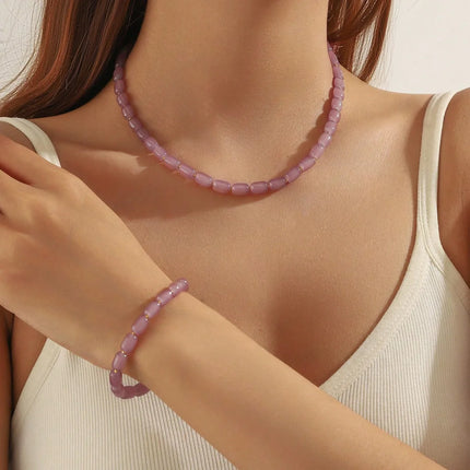 Lilac Natural Stone Necklace Bracelet Beads Handwork Choker Jewelry  Set For Women Trending Products Luxury