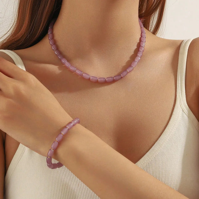 Lilac Natural Stone Necklace Bracelet Beads Handwork Choker Jewelry  Set For Women Trending Products Luxury