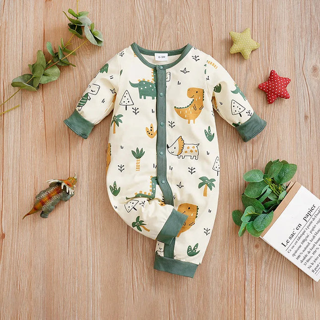 Newborn Clothes Cute Cartoon Dinosaur Cotton Comfortable and Soft 0-18 Months Boys and Girls Spring and Autumn Long-Sleeved Baby Jumpsuit