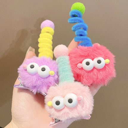 1/5pcs Colorful Little Monster Hairpins Girls Kid Cartoon Plush Antenna Briquettes Hair Clips Barrette Big Eye Doll Headwears