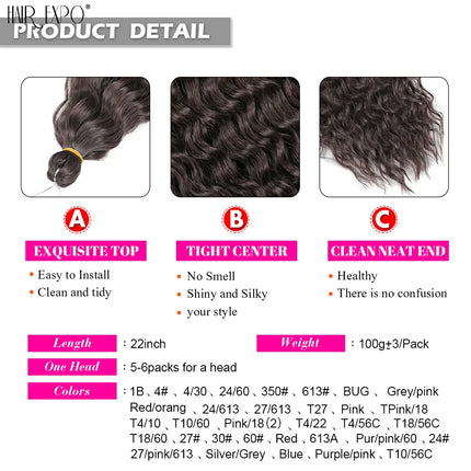 22"Ariel Curl Crochet Hair Synthetic Deep Wave Braid Hair Extension Ombre Ariel Curl Hair Soft Water Wave Twist Hair Blonde Pink