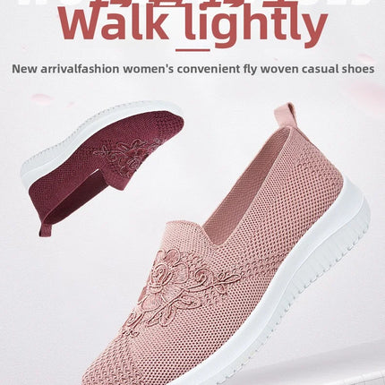 Women's Fashion Vulcanised Trainers 2025 Round Toe Breathable Flower Mesh Casual Flat Slip-On Women's Casual Vulcanised Shoes