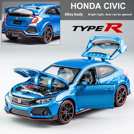 1:32 Honda Civic Type-R Alloy Sports Car Diecast Metal Model Car Central Control Ornaments Miniature Car Model Kids Toys Present