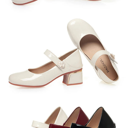 Women's Leather Shoes New Style Dancing Shoes Leongyue Mother Shoes Soft Sole Thick Heel Women's Shoes One-Button Single Shoes