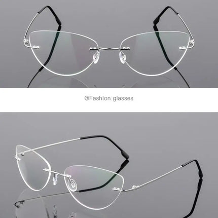 1.61 index Lens Frameless Cat Eye Myopia Eyeglasses Ultralight Rimless Blue Light Blocking Prescription Glasses -0.5 -0.75 to -6