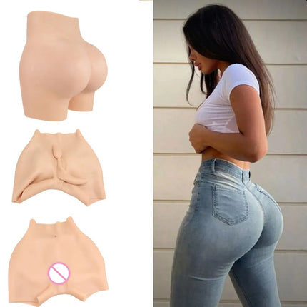 YUERUGOU K-P Men Silicone Fake Vagina Pants Sexy Butt Shemale Cosplay Crossdresser Drag Queen Hip Enhancer Pants 6 Colors