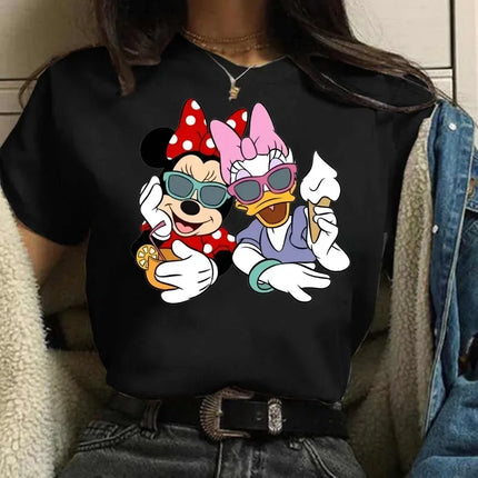 Family Vacation T Shirt Kawaii Mickey Minnie Donald Duck Daisy Print Fashion Clothes Casual Women T-shirt Camiseta Mujer