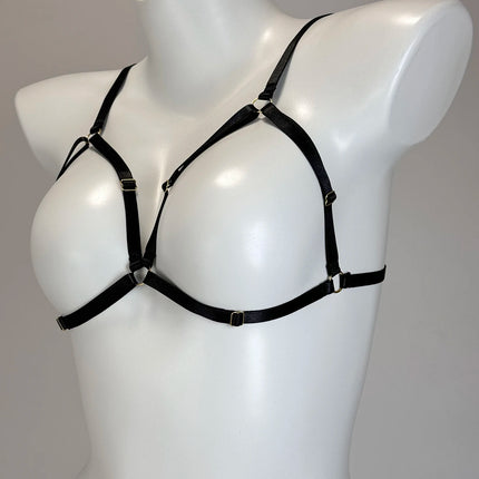 Women Sexy Lingerie Fashionable Straps Hollowed Out Black Wire Harness Strap Corset Shaped Bra Spandex Harajuku Gothic Black Bra