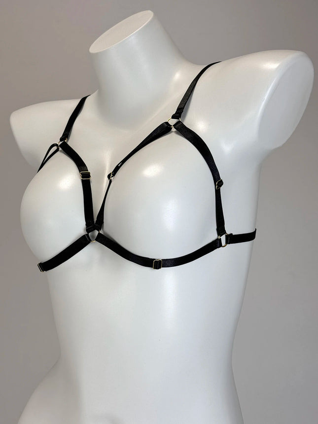 Women Sexy Lingerie Fashionable Straps Hollowed Out Black Wire Harness Strap Corset Shaped Bra Spandex Harajuku Gothic Black Bra