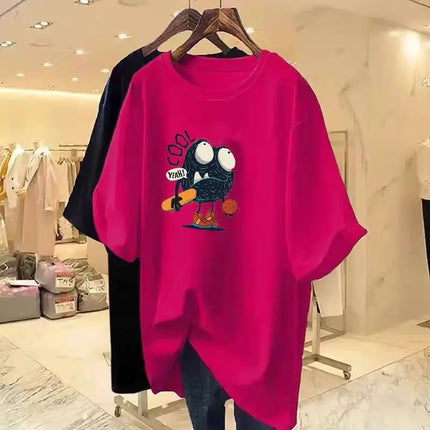 Summer Fashion Y2K Hand-Painted Print T-shirt Women Pure Cotton O-neck Short Sleeve Basic Top Tee Chic Loose Pullover 45-105Kg