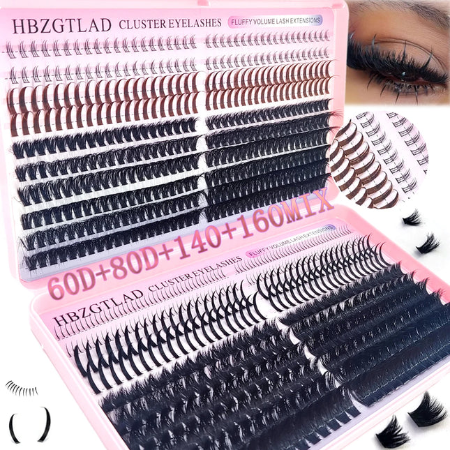 HBZGTLAD 60D/80D/100D/140D/160D Eyelash Clusters with Bottom and Pointed Lashes DIY Fairy Manga Pointed Thick Artificial Mink