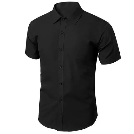Chemise noire à manches courtes pour hommes de style coréen Chemise de travail professionnelle pure décontractée et formelle Effet amincissant