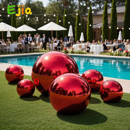 Red 6PCS Inflatable Mirror Balls, Large Shiny PVC Disco Balls, Hanging & Standing Party Decoration Balls for Birthday Wedding Event Decoration