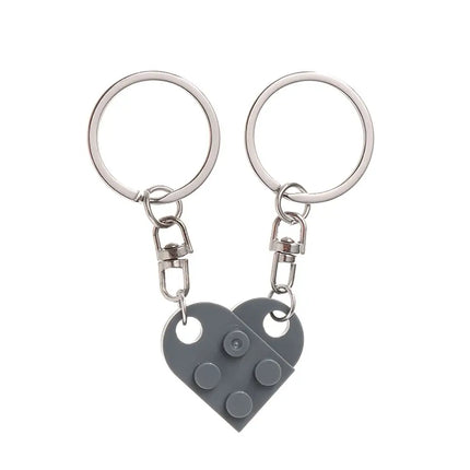 2Pcs Cute Love Heart Brick Keychain for Couples Friendship Women Men Girl Boy Lego Elements Key Ring Birthday Jewelry Gift