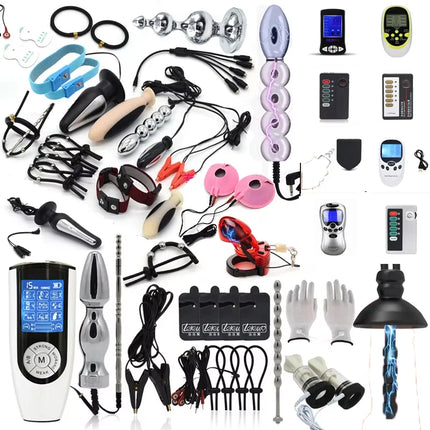 Strong BDSM Electric Shock Anal Vaginal Plug E-Stim Penis Ring Urethral Dilator Massage Gloves Nipple Clamps Sex Therapy Toy Kit