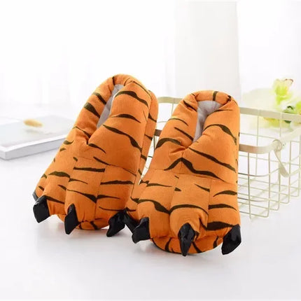 Tiger Animal Paw Slippers For Boy Girl Unisex Kids Cute Monster Claw Slippers Cartoon Soft Plush Warm Home Slippers Child Shoes