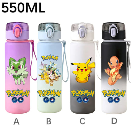 550ML Pokemon Sports Water Bottle Pikachu Mewtwo Gengar Eevee Portable Cartoon Drinking Cup Outdoor Hiking Gym Fitness Jugs