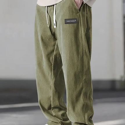 2025 Autumn Winter Men's Casual Pants Striped Corduroy Loose Fashion Cargo Straight Pants Fitness Sports Hip Hop Pants