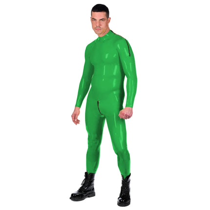 Wet Look Faux Leather PVC Catsuit Long Sleeve Side Zip Unitard Custom Handmade Bodysuit Men and Women Unisex Latex Suit No Hood