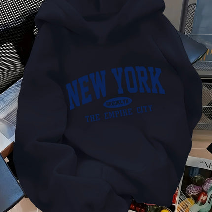Women'S Loose New York Letter Pattern Fashion Hoodie Casual Style Geometric-pattern Hooded Collar Suitable for All Seasons