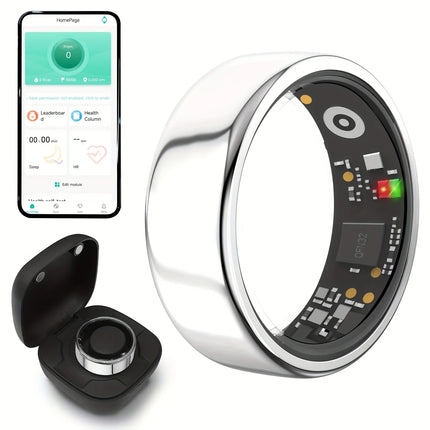 Smart Ring Men Women with Charging Case,Heart Rate Blood Oxygen,Skin Temperature Monitor,5ATM Waterproof for Android IOS