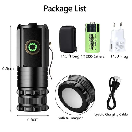 3 F350 LED Mini Flashlight Powerful Type-C Rechargeable 18350 Battery Torch SST20 2000LM Lamp with Tail Magnet Tactical Lantern