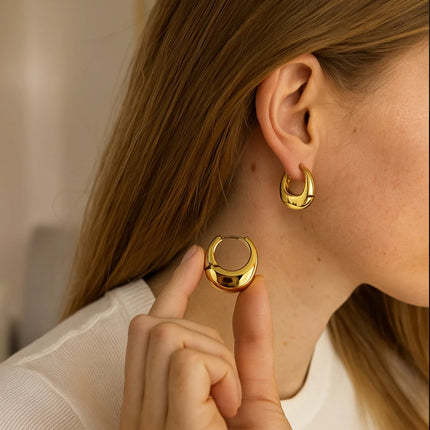 Stainless Steel Golden Double Layered Five Petal Flower Earring for Women Vintage Stripe Flower Dangle Earrings Jewelry Gifts