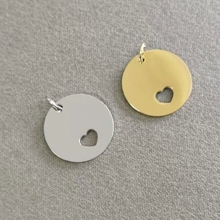 20Pcs/Lot Mirror Polished Stainless Steel Round Plate Charm With Inner Hollow Heart DIY Stamping Charms 20mm