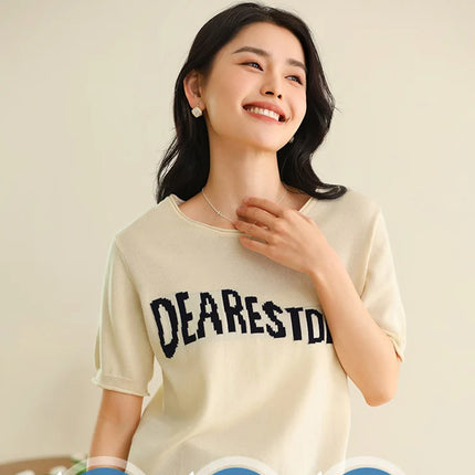 Women's Summer T-shirt 100% Pure Cotton Casual Solid O-neck Pullover Loose Fit Short Sleeve Fashion Sweater