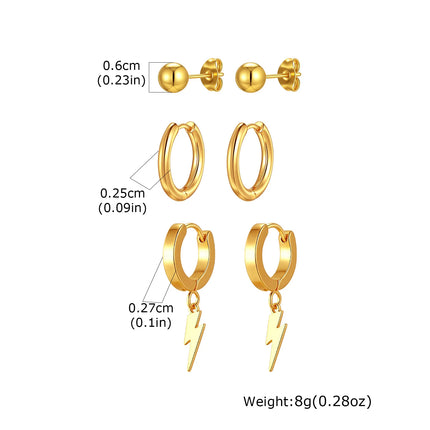 Vnox 6pcs/set Stainless Steel Stud Hoop Earrings Simple Classic 18K Gold Plated Earrings For Women Holiday Jewelry Set Wholesale
