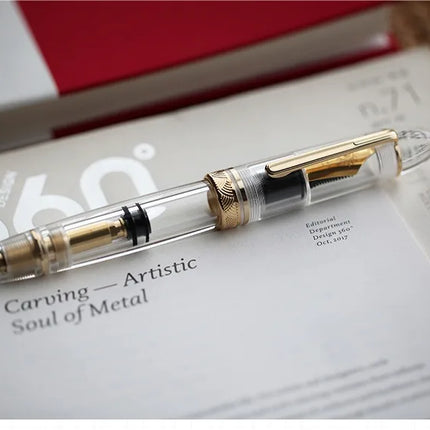 MAJOHN P140 Transparent Fountain Pen Sun Nib Metal Copper Piston Light Resin Body PK X159 9019 Stationery School Supplies