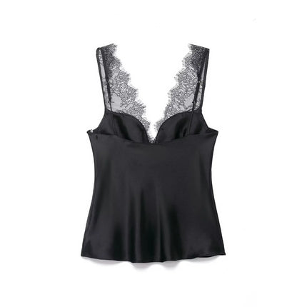 HH Elegant Women's Lace Splice Sexy Satin Sling Top 2026 Spring Summer Fashion Female V-Neck Backless Slimming Underwear Vest