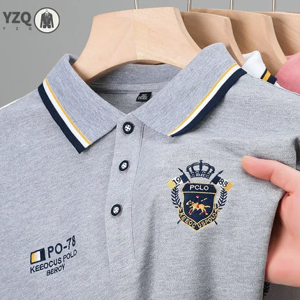 New Men's Business Casual Short Sleeved Shirt Embroidered Solid Color Polo Shirt Fashion Breathable Comfortable Versatile Top