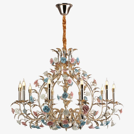 European Floral Design Chandelier Modern Rose Decorative Chandelier Lighting Nordic Living Room Ceramic Flower Chandelier