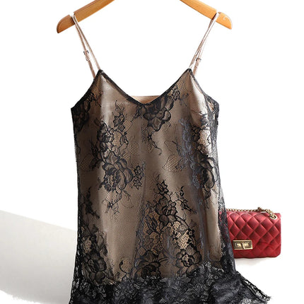Sexy Lace Spaghetti Strap Top Women Halter V Neck Basic Cami Sleeveless Satin Silk Tank Tops Summer Camisole Plus Size