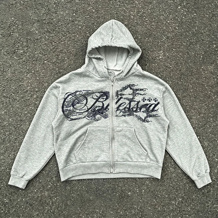 Y2K Harajuku Punk Style Hooded Zipper Hoodie Retro American Alphabet Men and Women with Millennium Style Jacket